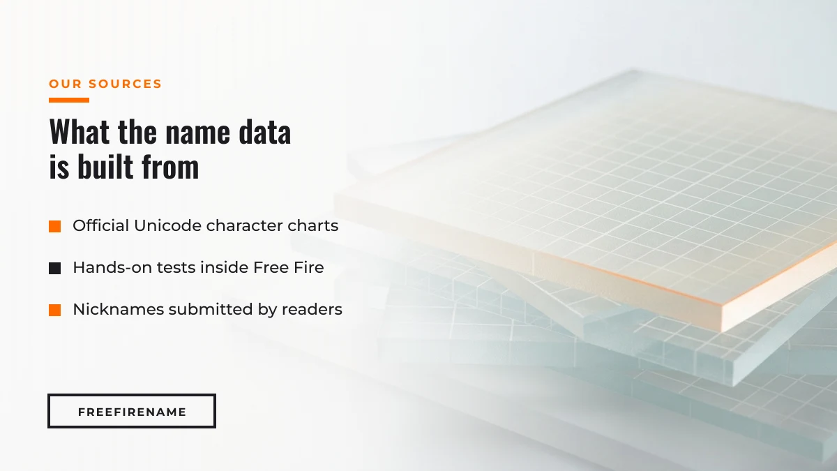 The data sources behind FreeFireName: Unicode charts, in-game testing and reader submissions