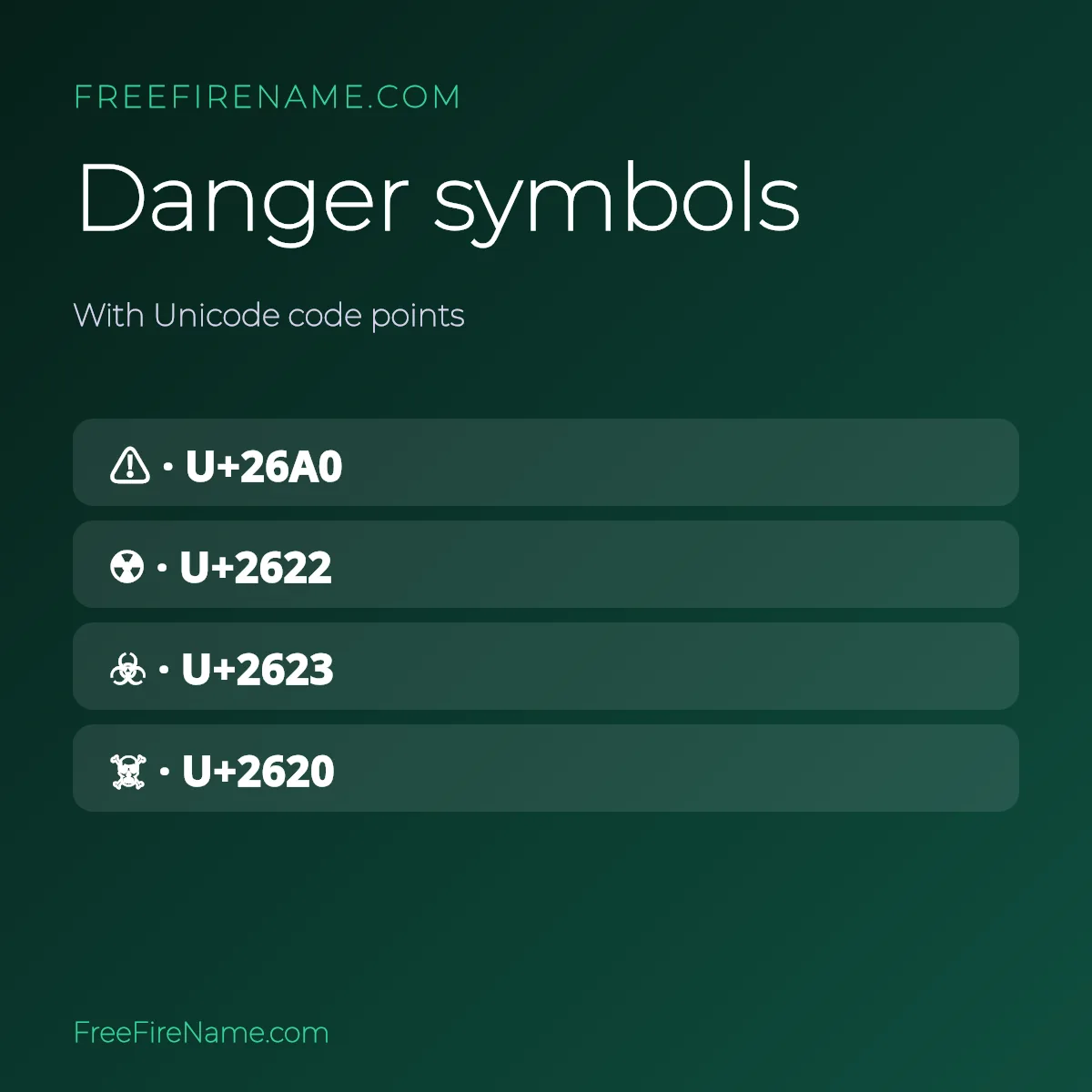 Danger symbols with Unicode code points for Free Fire names