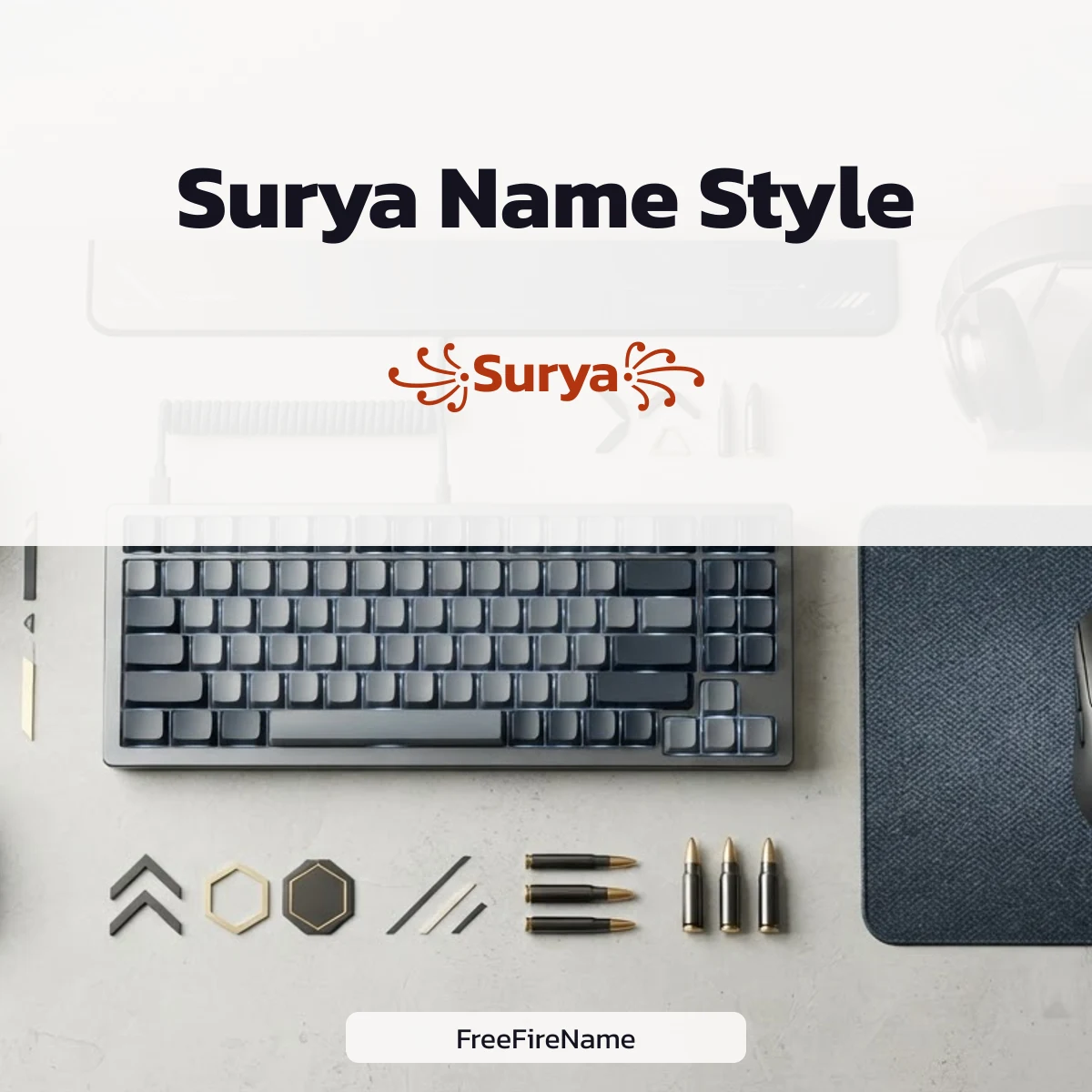 Surya name style with symbol frames for Free Fire